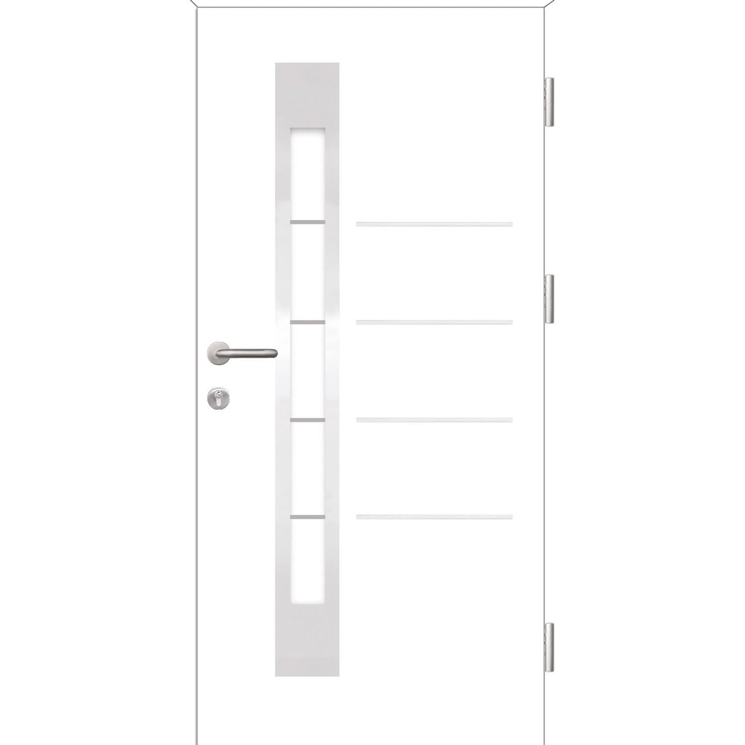 Weiße Splendoor Sicherheits-Haustür Berlin Prime RC2 mit Glaseinsatz und Edelstahlgriff.