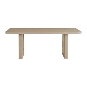 Vente-unique Esstisch Nakoni Taupe 200 cm für 8 Personen. Moderner MDF-Tisch mit abgerundeten Ecken und zwei Säulenfüßen.