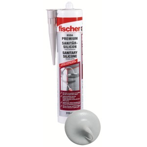 Fischer Sanitärsilicon DSSA Grau 310ml Kartusche mit Aufsatz und Verschluss.