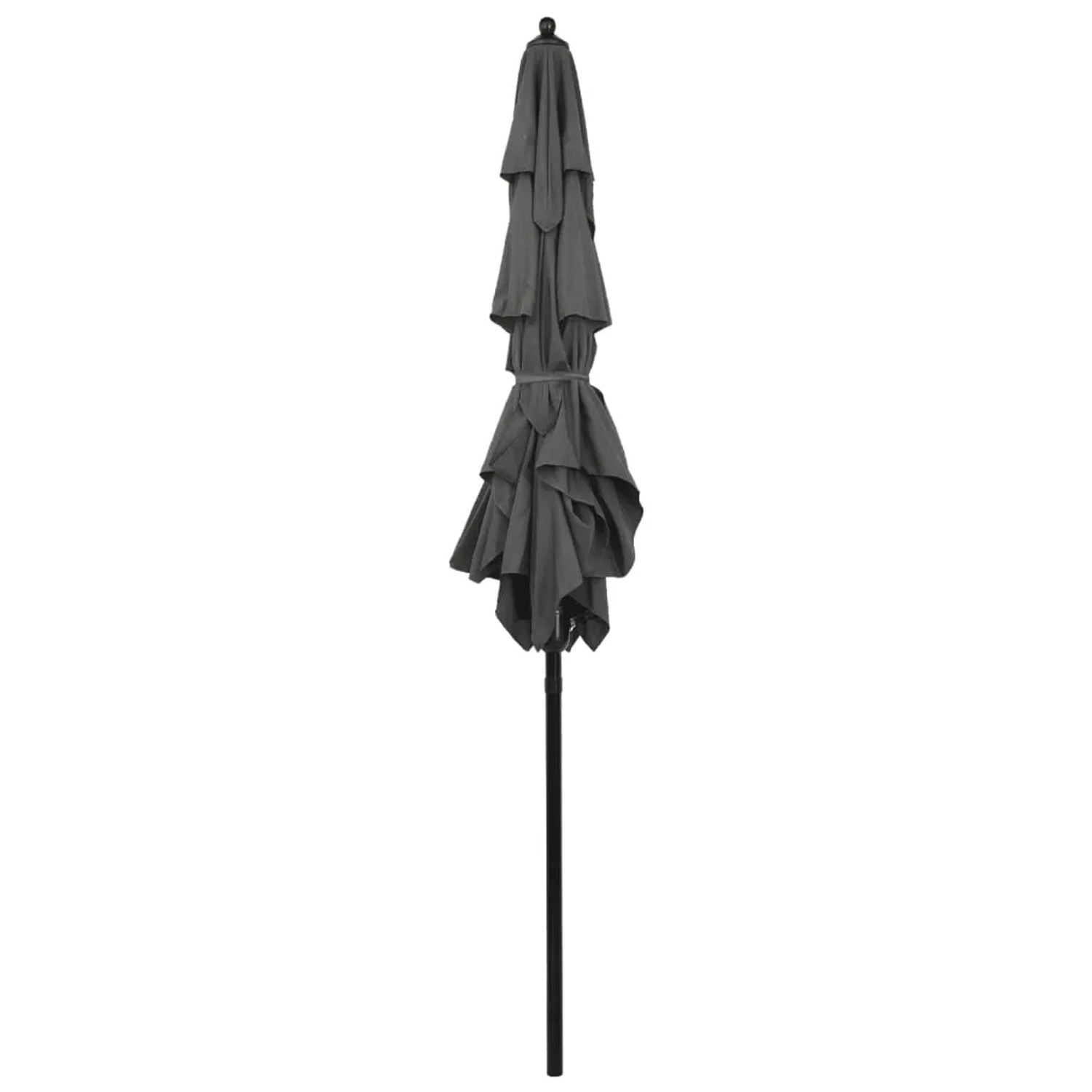 Geschlossener, anthrazitfarbener furnicato Sonnenschirm mit Aluminium-Mast.