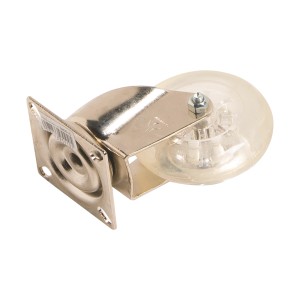 Lenkrolle mit Platte, Ø 75mm, 50kg Traglast, verchromtes Gehäuse und transparentes Rad.