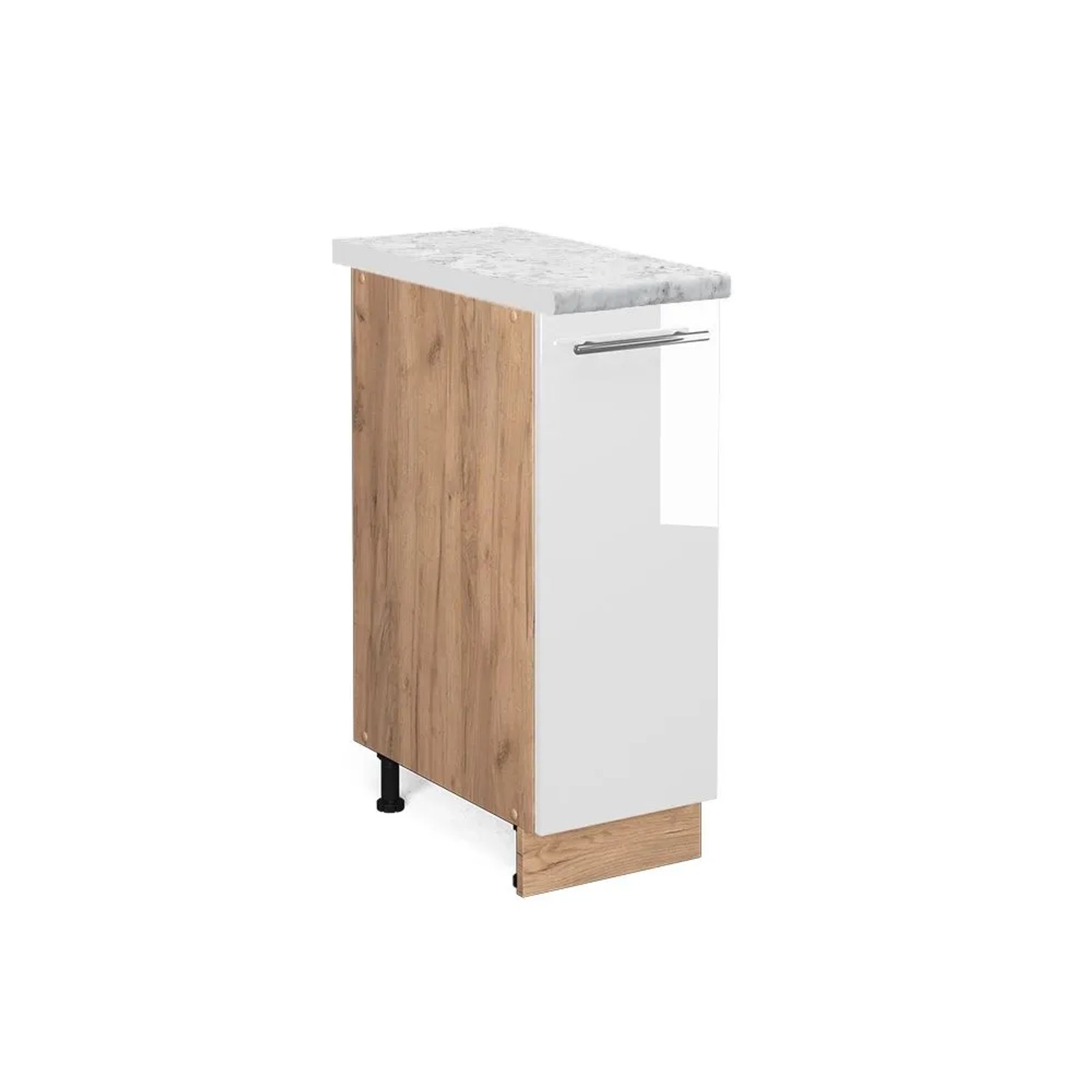 Vicco Apothekerschrank Fame-Line Weiß Hochglanz Goldkraft Eiche 30 cm AP Marmor