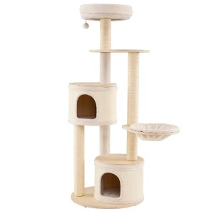 Costway Katzenmöbel Kletterbaum Katzenbaum mit Kratztonne Natur 152 cm