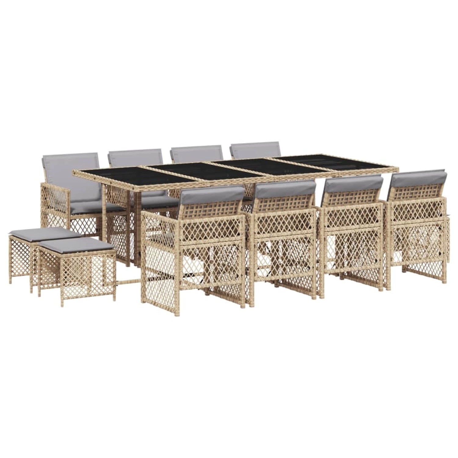 vidaXL 13-Tlg Garten-Essgruppe mit Kissen Beige Poly Rattan 3210804 günstig online kaufen