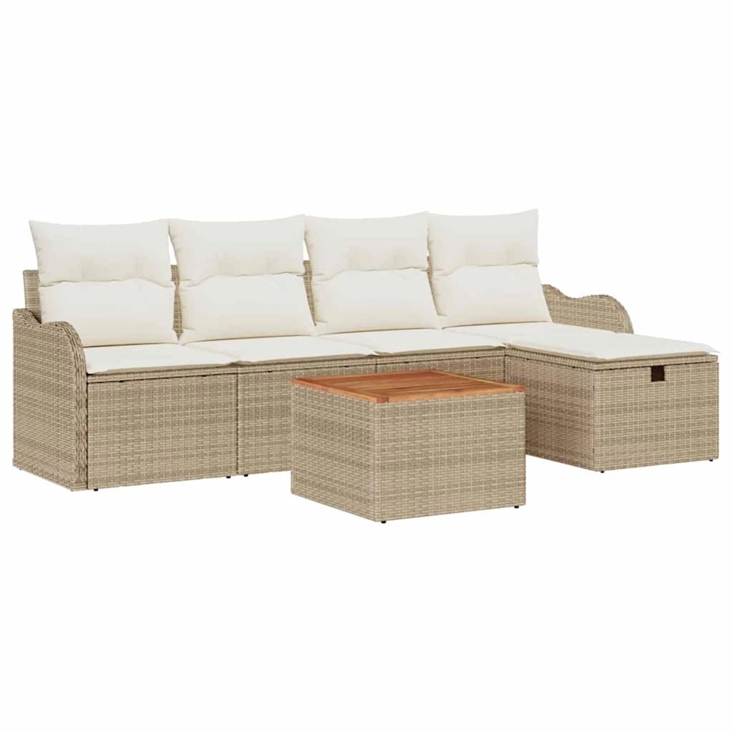vidaXL Garten-Sofa-Set mit Kissen mit Speicher 6-Tlg Beige Poly Rattan 3359 günstig online kaufen