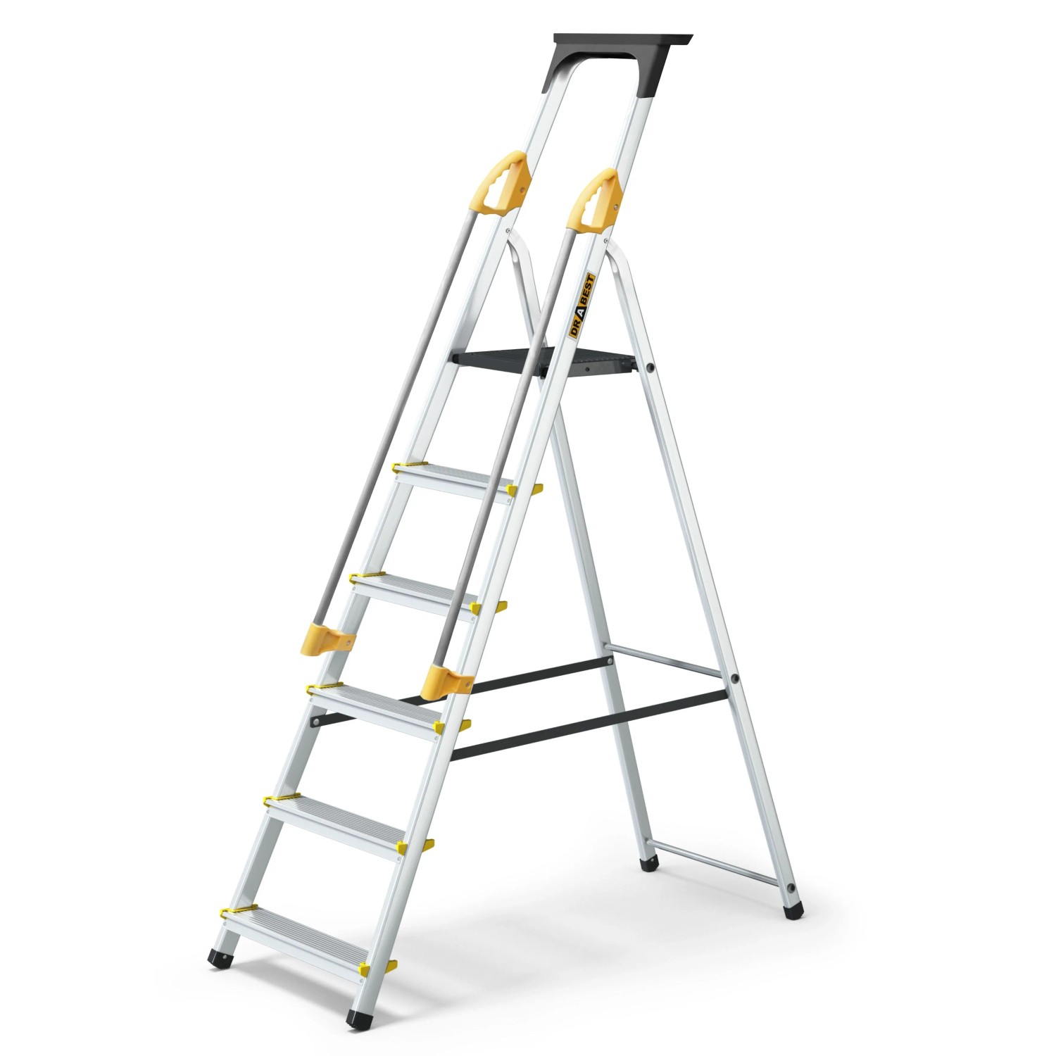 DRABEST Professionelle Aluminiumleiter Mit Handläufen 6 Stufen Bis 150 KG