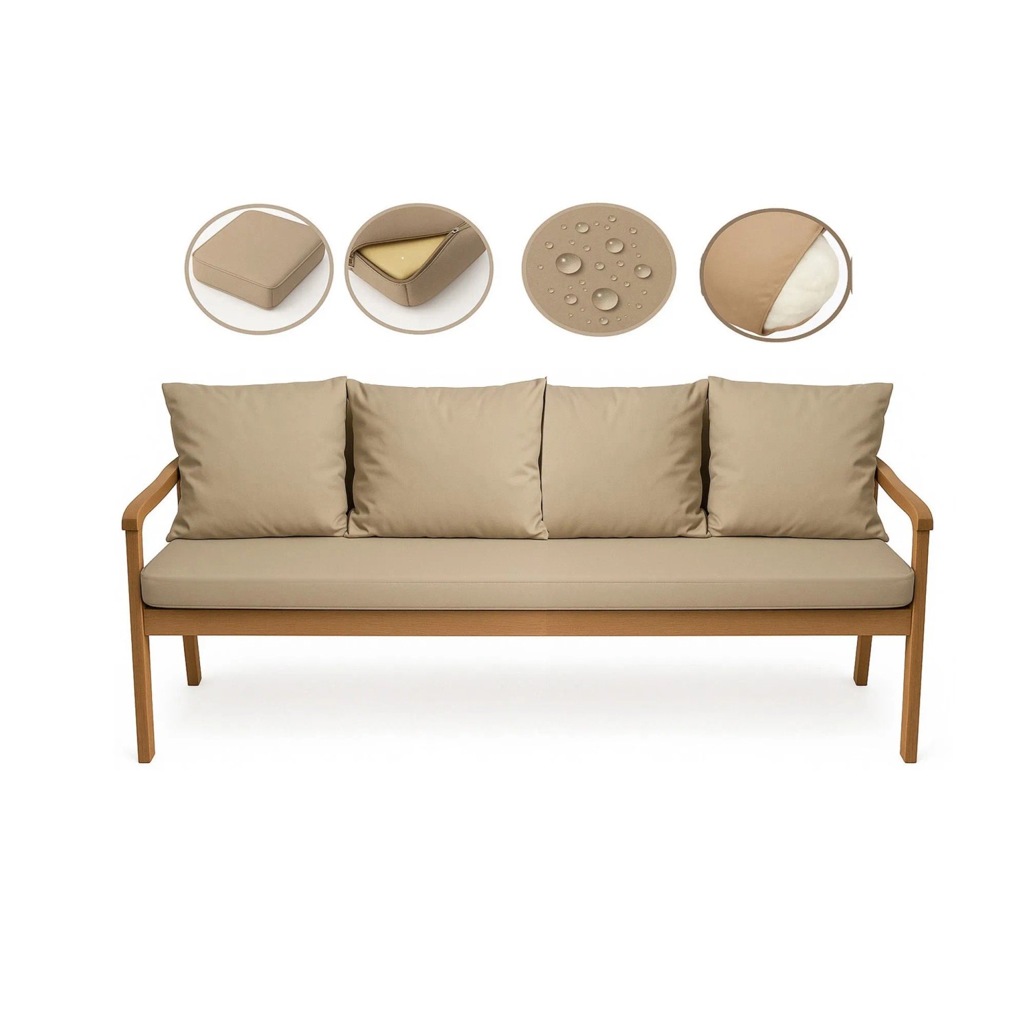 Setgarden  Mix Bench Kissen Outdoor Kissen Bankauflage 170x50+4x50x56cm Kissen Für 3-Sitzer Bänke 1tlg Beige_3