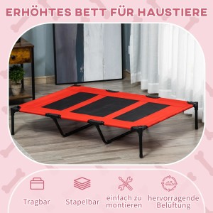 Rotes PawHut Hundebett/Katzenbett Outdoor, erhöht mit schwarzem Netzgewebe. Ideal als Hundesofa.
