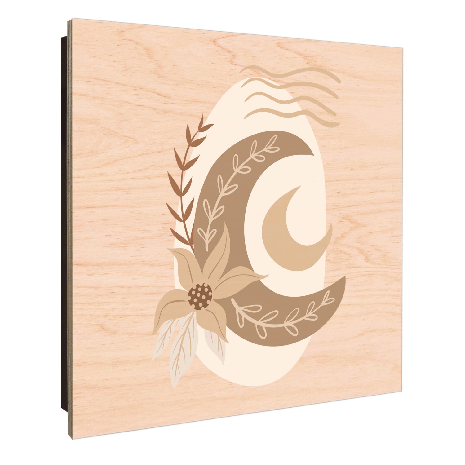 Banjado Schlüsselkasten Holz Schwarz 30x30cm, Motiv Mondblume, 50 Haken zur Schlüsselaufbewahrung.