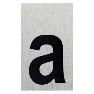Selbstklebendes Buchstaben-Schild "a" aus Aluminium in Edelstahloptik.