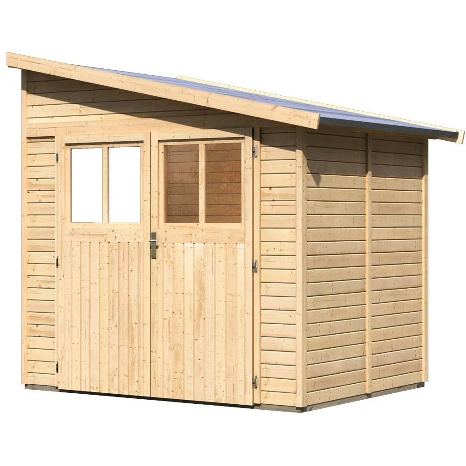 Karibu Holz-Gartenhaus Timsund, naturbelassen mit Pultdach, 235x178 cm. Unbehandeltes Holz.