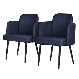 ML-Design Esszimmerstühle 2Er Set Dunkelblau mit Stoffbezug & Armlehne