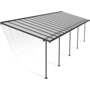 Graue Palram Canopia Terrassenüberdachung Sierra, 1035x295 cm, mit Aluminiumrahmen und Polycarbonatplatten.