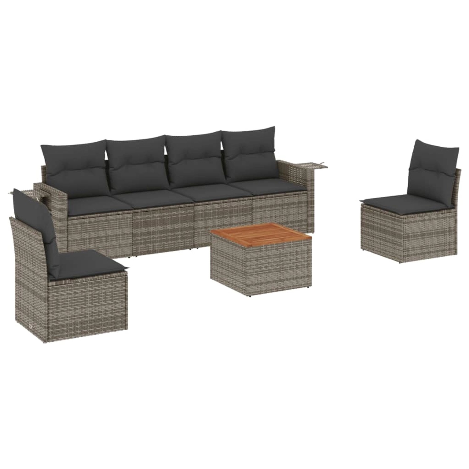 vidaXL 7-Tlg Garten-Sofagarnitur mit Kissen Grau Poly Rattan 3256844 günstig online kaufen