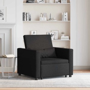 Schwarzes vidaXL Einzel-Schlafsofa mit Rädern, Stoffbezug, als Loungesessel im Wohnzimmer.