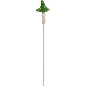 Gartenstecker Pilz, grün mit weißen Punkten, aus Metall, 85cm hoch, Dekoration für den Garten.