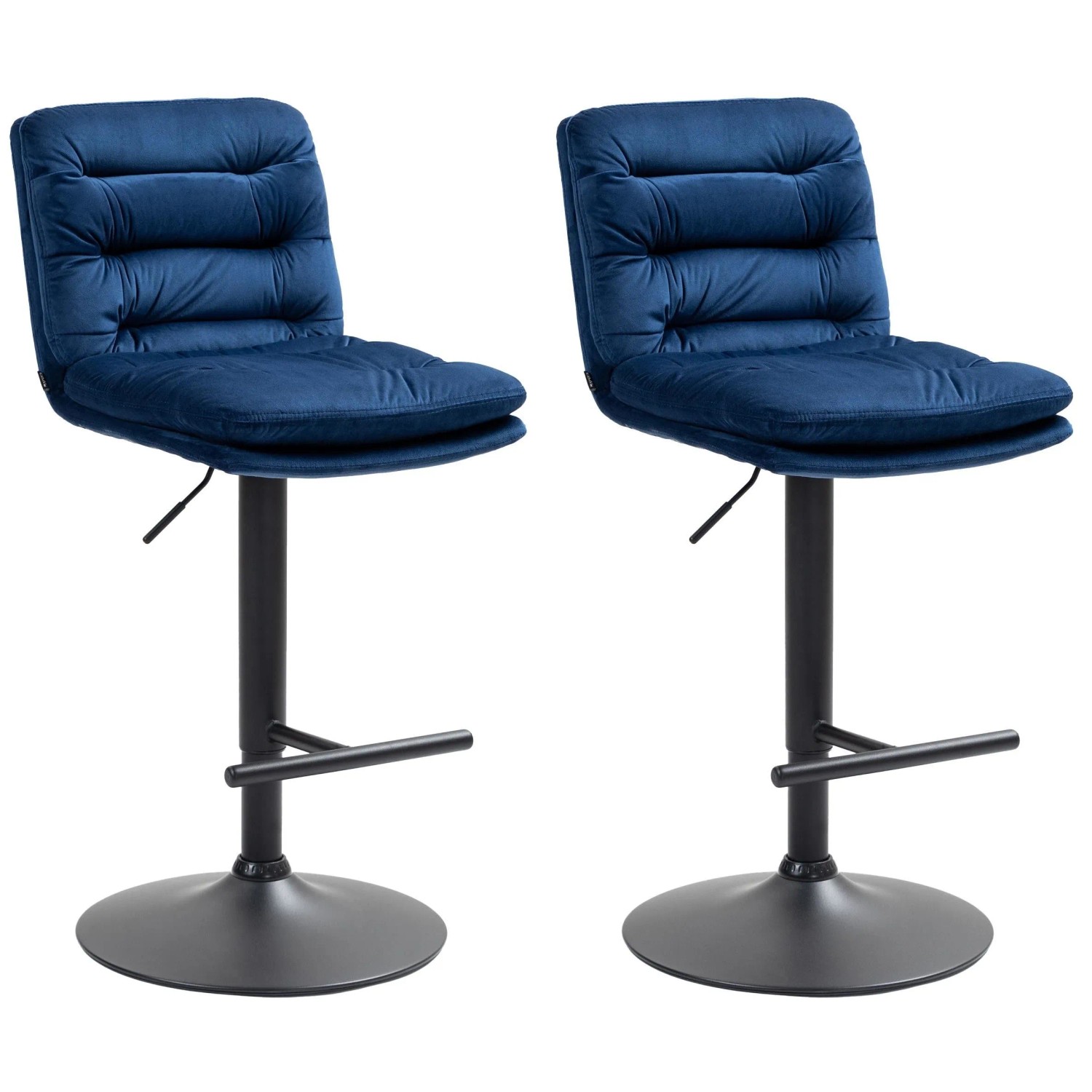 DELUKE Barhocker 2er Set TURIN Blau Samt Schwarz Barstuhl Mit Lehne Tresenhocker Tresenstuhl