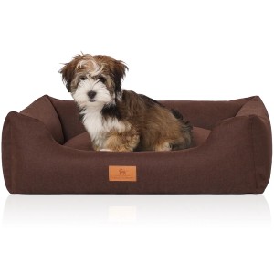 Knuffelwuff Hundebett Lotte, braunes Velours, Größe M-L, mit Hund