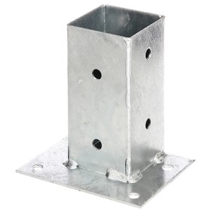 Feuerverzinkte Alberts Aufschraubhülse für Vierkantholzpfosten, 71x71/150 mm, mit Bodenplatte.