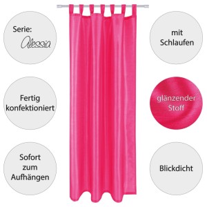 Arsvita Gardine Alessia, 2er-Pack, blickdicht, pink, 140x145 cm. Schlaufengardine für Wohnzimmer & Schlafzimmer.