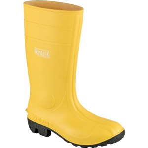 Gelber Safety&More Bau- und Sicherheitsstiefel Profi S5 Gr. 43 aus PVC mit Stahlkappe und -sohle.