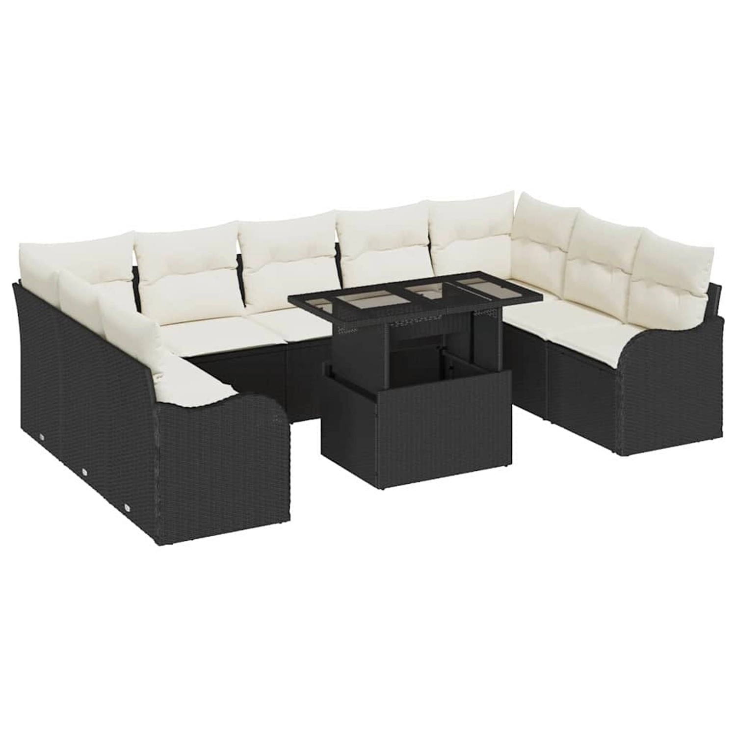 vidaXL Garten-Sofa-Set mit Kissen 10-Tlg Schwarz Poly Rattan 3348523 günstig online kaufen