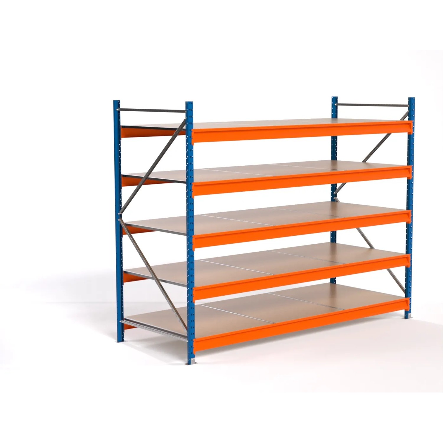 PROREGAL Industrie Weitspannregal Lagerregal MAXIMUS PRO Grundregal HxBxT 200x250x100cm 5 Spanplatten-Fachboden Fachlast 530kg Blau/Orange