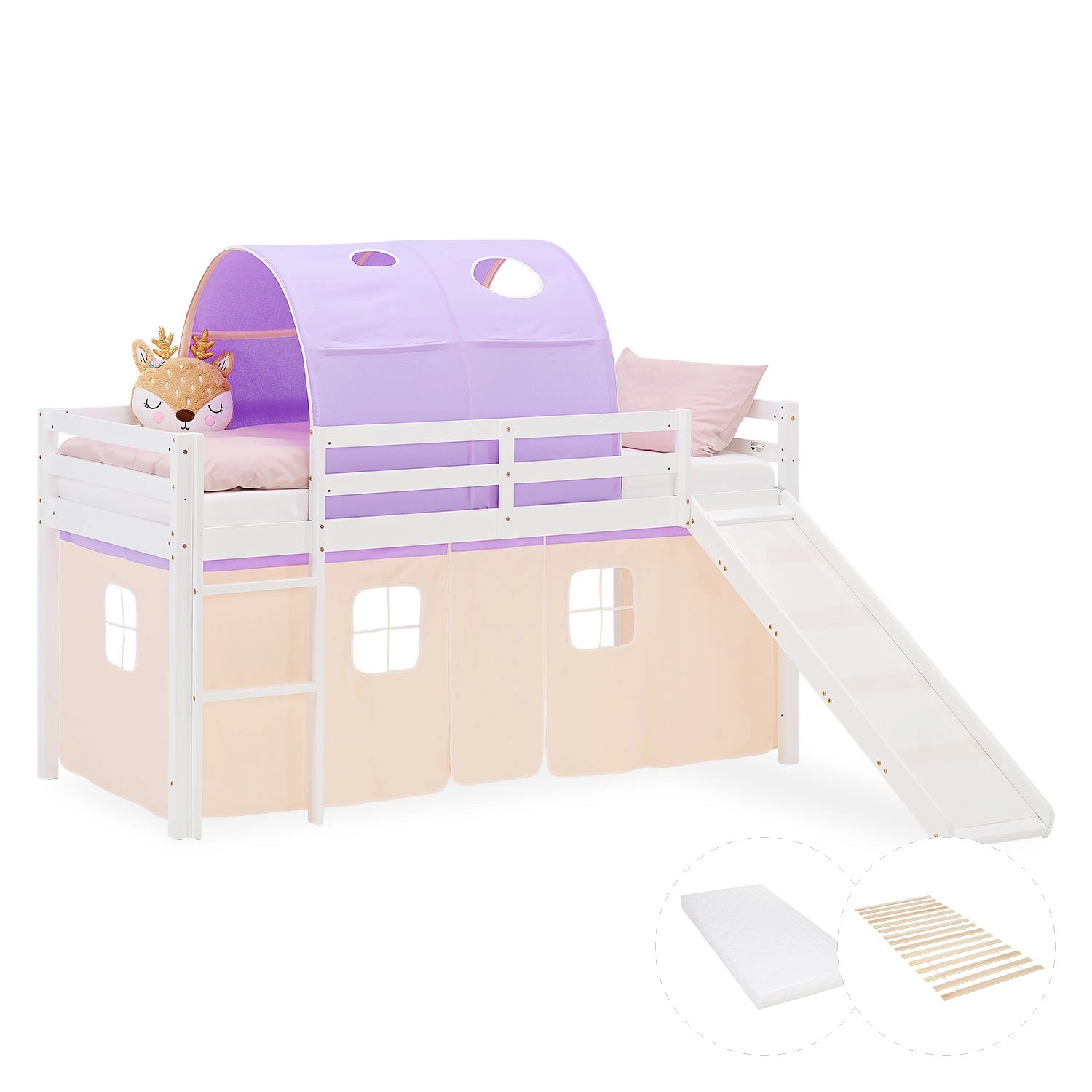 Homestyle4u Kinder Hochbett 90x200 Rutsche Matratze Lattenrost Kinderbett 2964