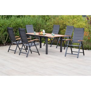Merxx Gartenmöbelset Paxos, 7-teilig mit Klappsesseln und Ausziehtisch aus Akazie und Textil.