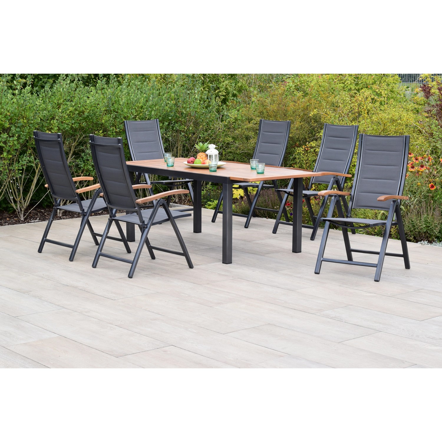 Merxx Gartenmöbelset Paxos 7tlg. inkl. Klappsessel u. Ausziehtisch