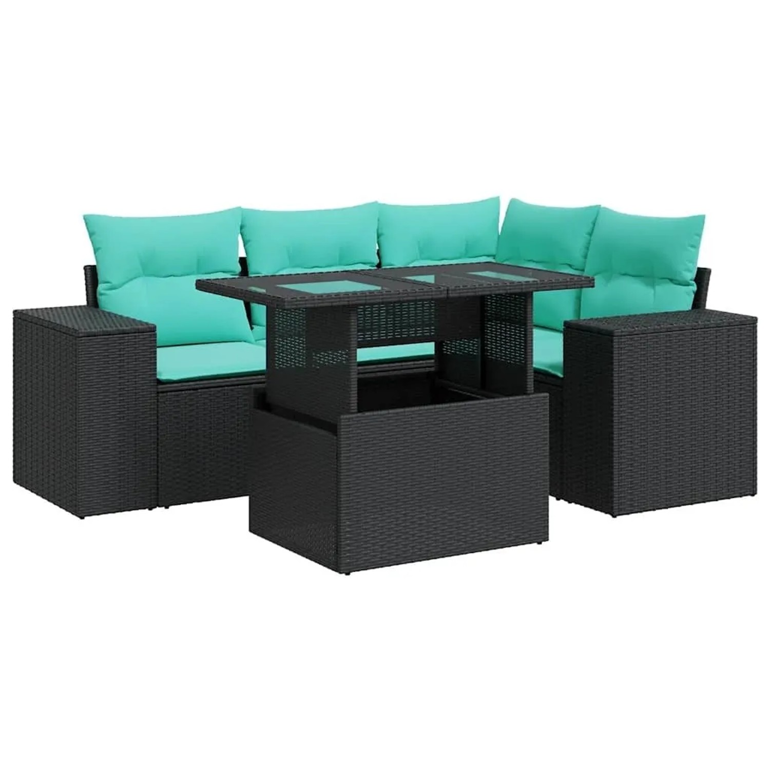 vidaXL 5 Tlg Garten-Sofagarnitur mit Kissen Schwarz Poly Rattan 3326788