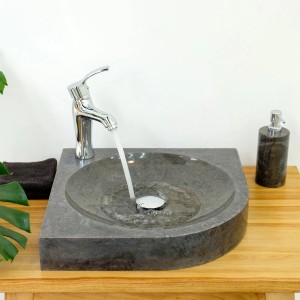 Wohnfreuden Marmor Waschbecken Samba 40 cm Schwarz Rund