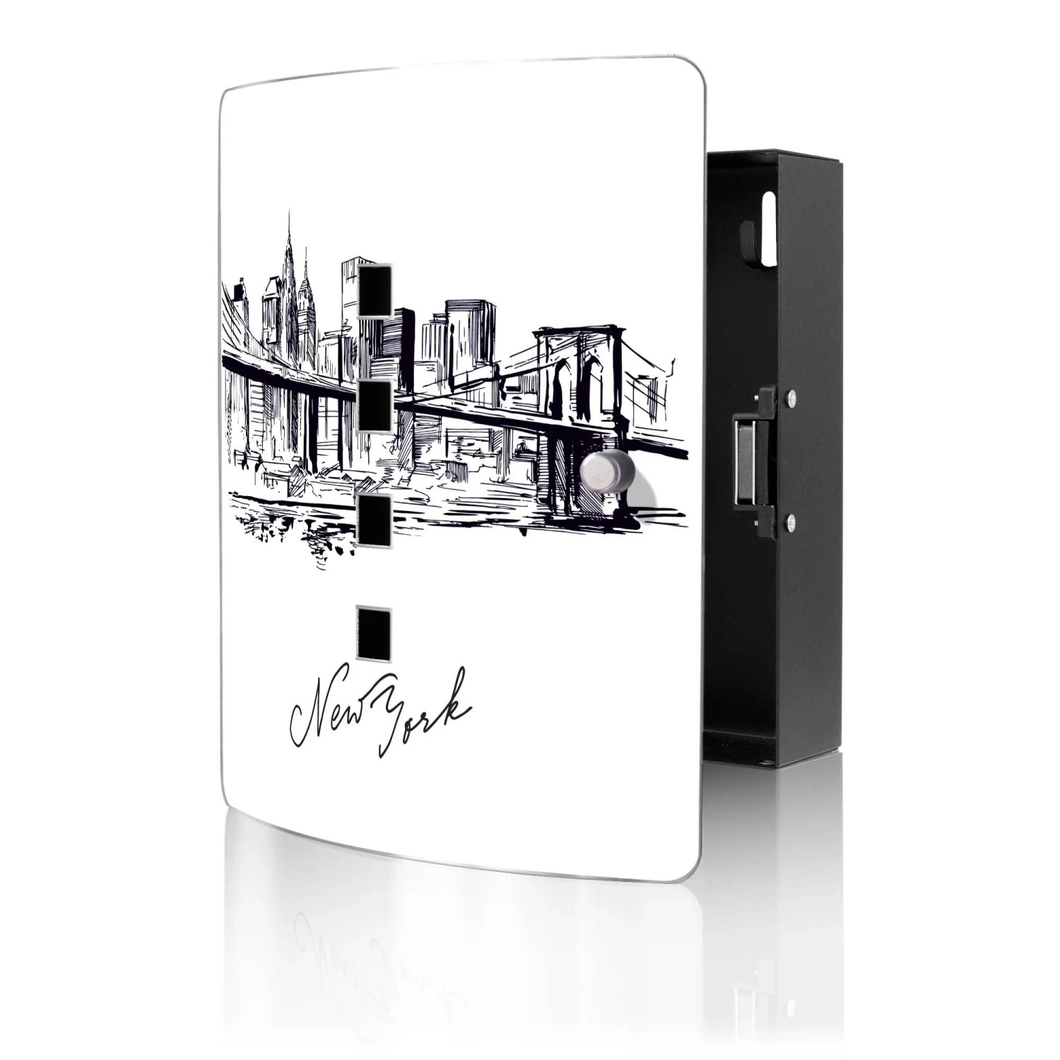 Banjado Design Schlüsselkasten Aus Edelstahl Für 10 Schlüssel 24x21,5x7cm Mit Magnetverschluss Motiv New York Skizze