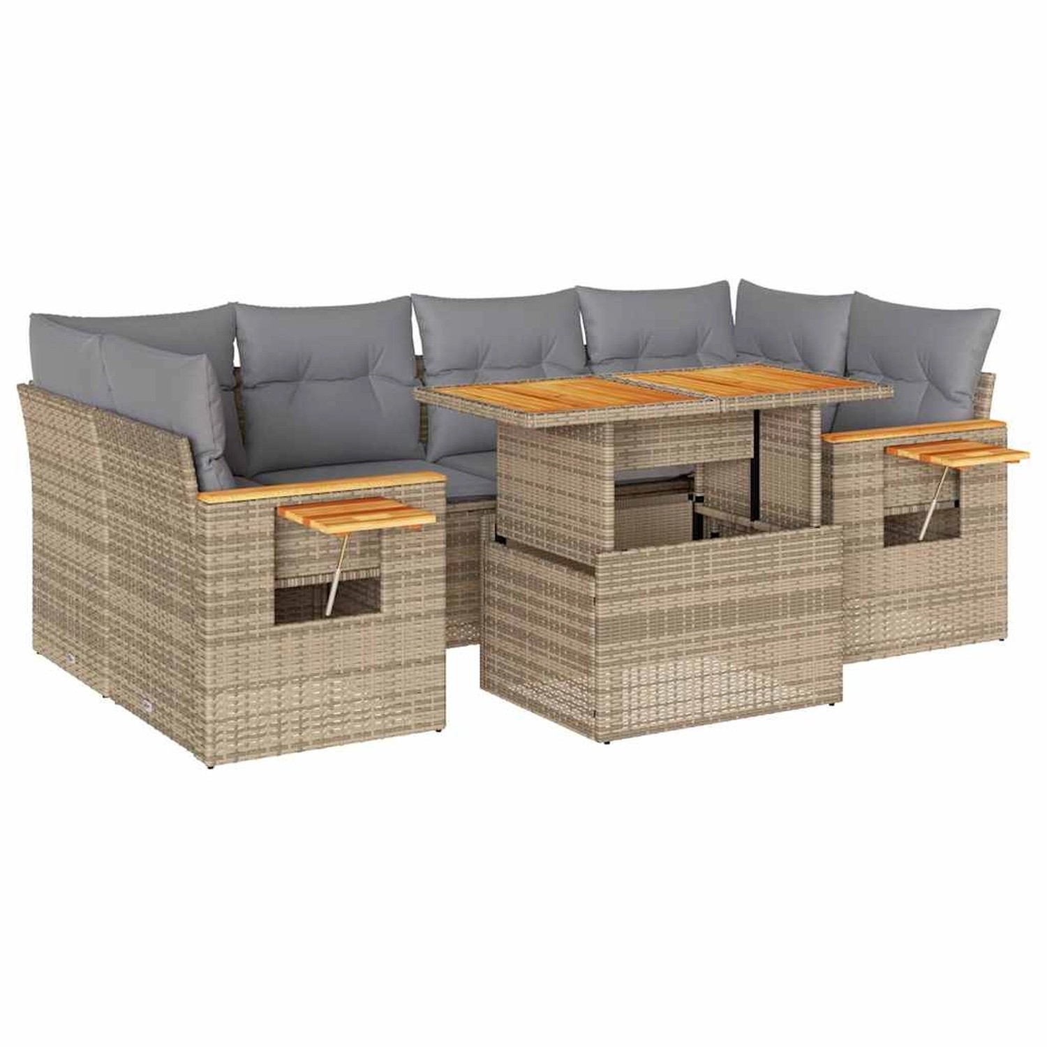 vidaXL 7-Tlg Garten-Sofagarnitur mit Kissen Beige Poly Rattan Akazie 332756 günstig online kaufen