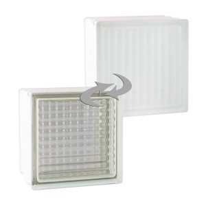 Thermo Glasbaustein, gekreuztes Design, einseitig satiniert, 19x19x13,5 cm.