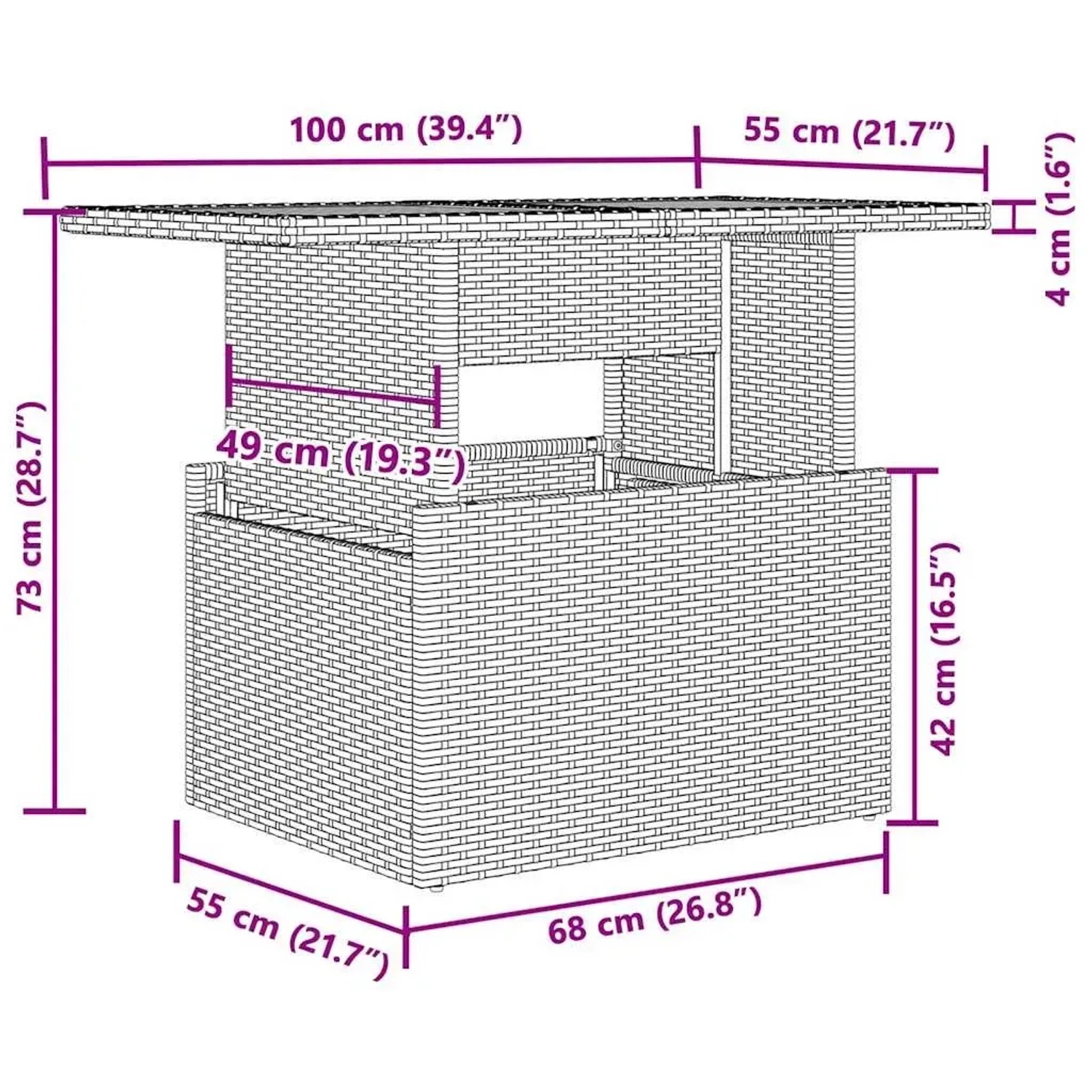 vidaXL 9-tlg. Garten-Sofagarnitur, hellgraues Poly Rattan, mit Maßangaben.