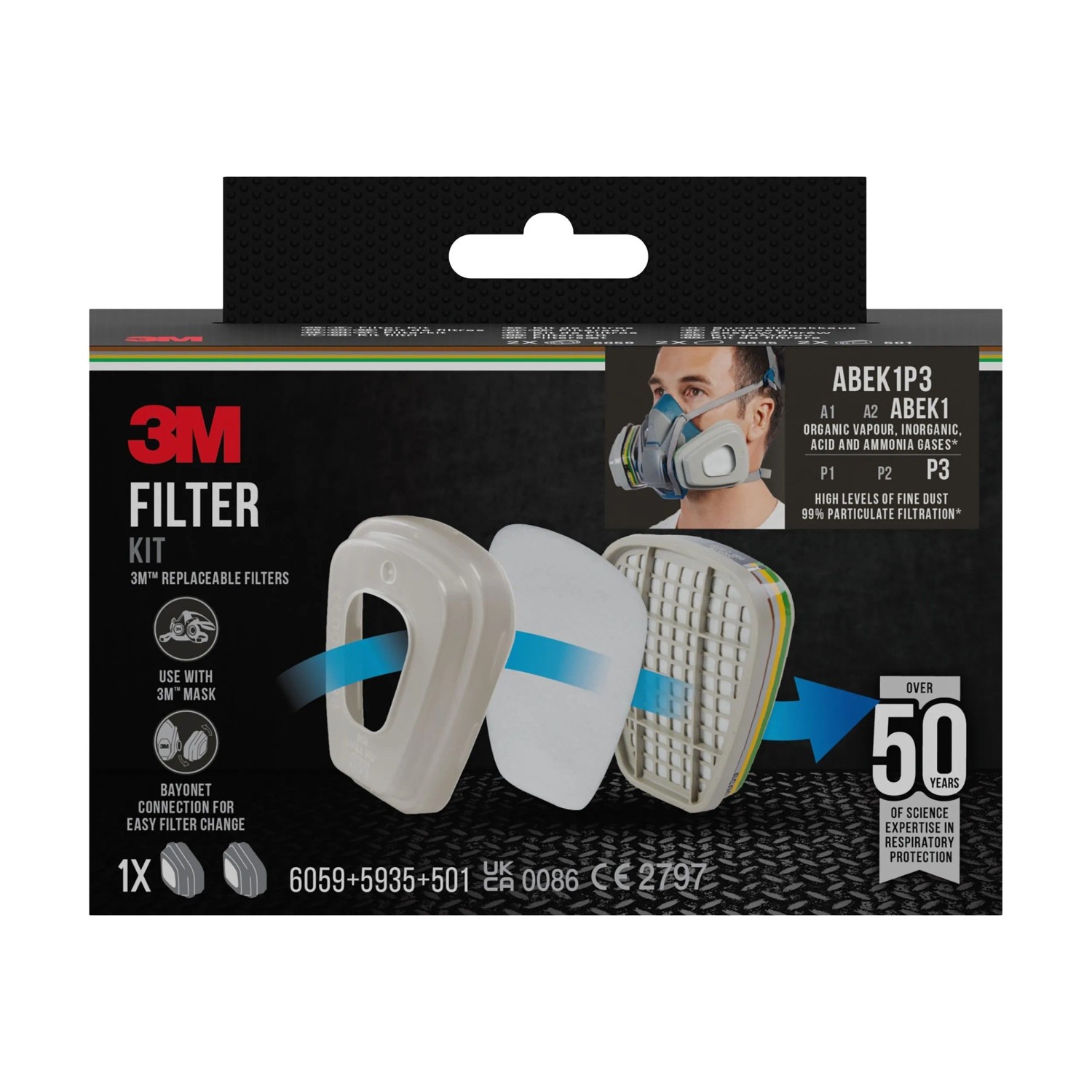 3M Pestizid-Filterkit 6004BC1 ABEK1P3 für Atemschutzmasken der Serie 6000.