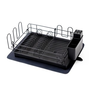 CHEFGASTRO Abtropfgestell Geschirr 15x42x31cm Stahl Mit Besteckhalter Tassenhalter Drehbarem Wasserablauf Abtropfbrett & Trockenmatte