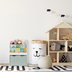 Relaxdays Kinderregal MDF Weiß mit Spielzeugkiste 70 cm x 50,5 cm x 28 cm 10,4 kg