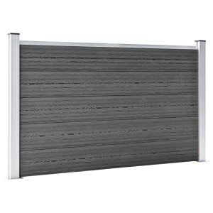 vidaXL Zaunelement Set, WPC, 872x105 cm, Schwarz. Sichtschutzzaun mit Holzmaserung und Aluminiumpfosten.