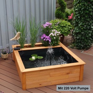 Promadino Hochteich mit Pumpe und Pflanzzone, aus Kiefernholz, mit Seerose und Springbrunnen.