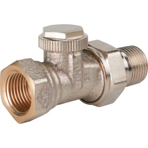 Heimeier Regutec Verschraubung DN 15, Durchgangsform, Rotguss vernickelt für Heizungsanlagen.