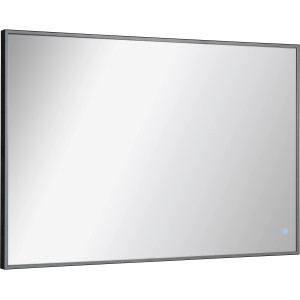 Eckiger Fackelmann Rahmenspiegel mit LED-Licht, 100x68 cm, schwarzer Rahmen.