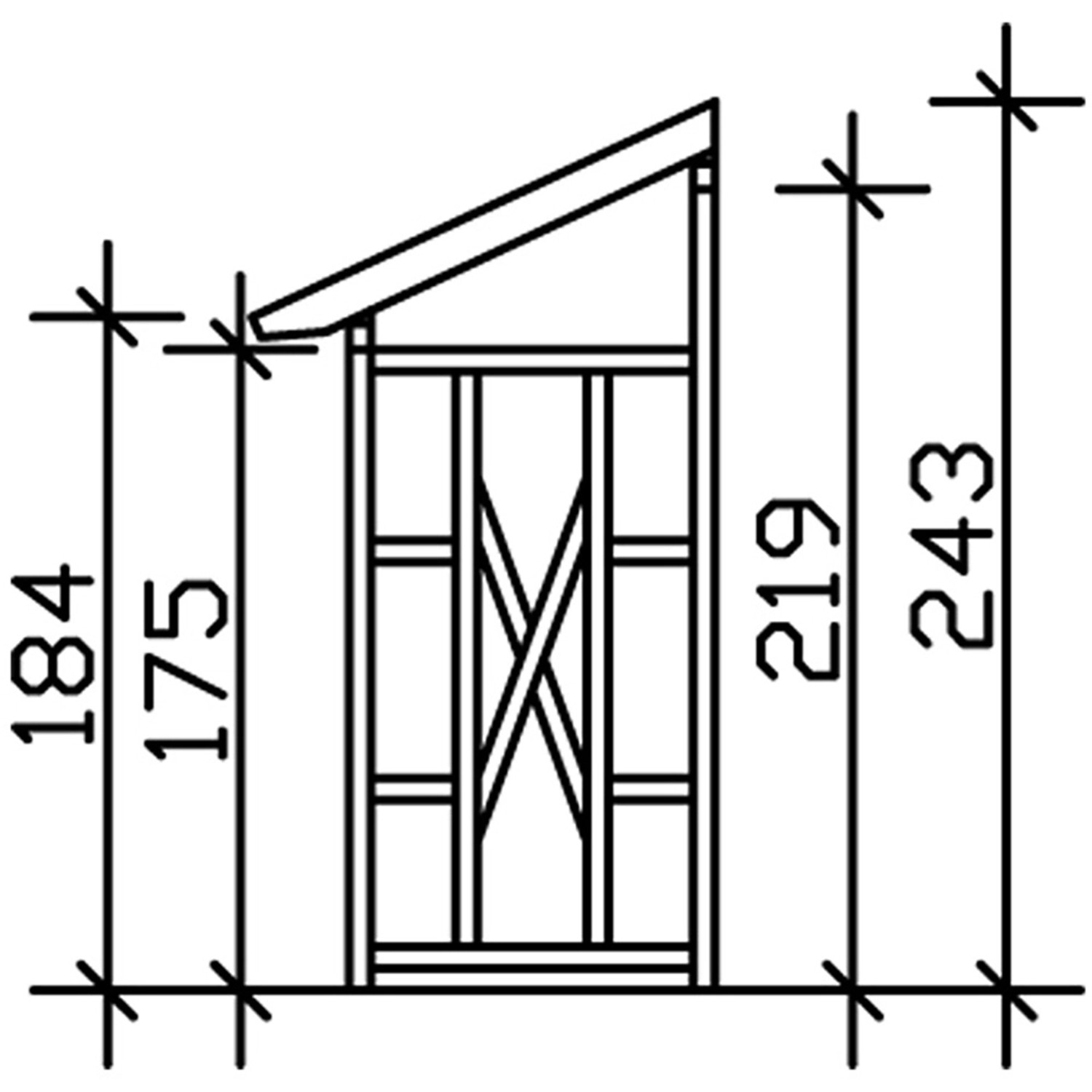 Skizze Holzunterstand Paul 2: Maße und Konstruktion des Kaminholzregals aus Douglasie.