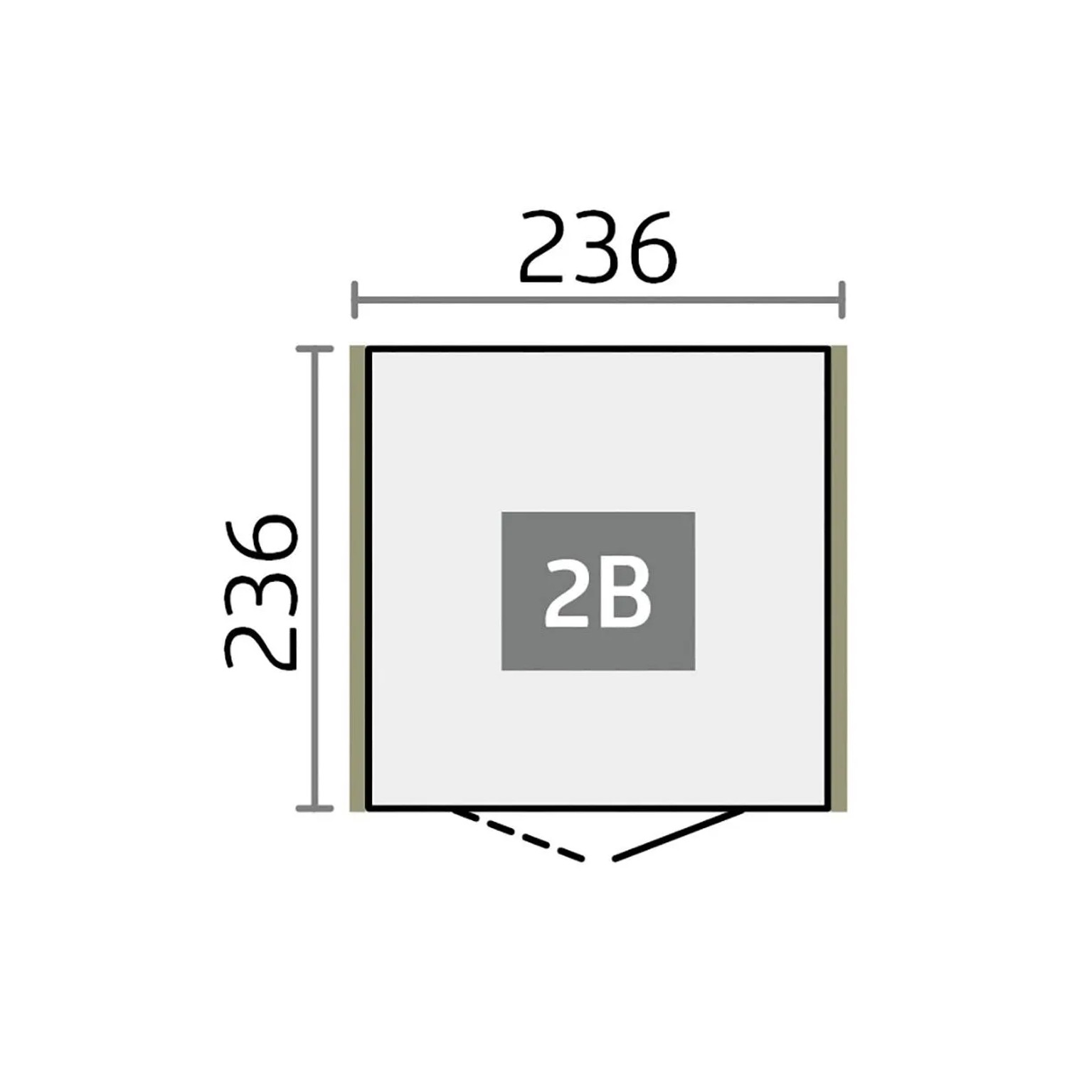 Grundriss Biohort Gerätehaus Neo 2B, Maße 236x236 cm, mit Standardtür. Quadratischer Metallschuppen.