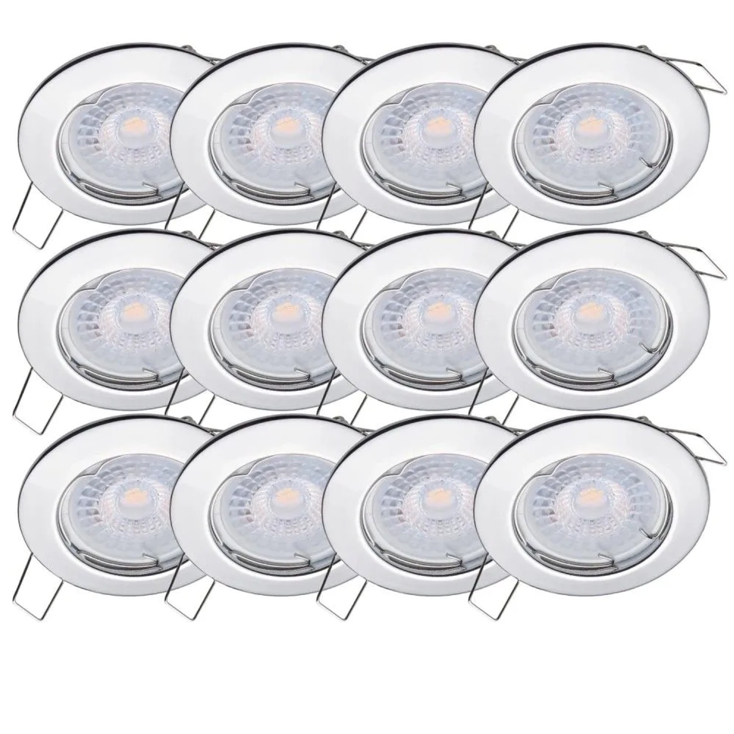 Oktaplex Sedan 12er Set Chrom-Optik LED-Einbaustrahler Rund Warmweiß 3000K 4,8W Deckenspots 230V 60mm Lochmaß Flach