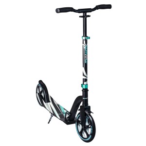 Türkiser Muuwmi Aluminium Scooter Pro Tretroller mit XL-Deck und BMX-Lenker.