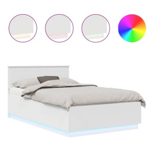 vidaXL Bettrahmen mit LED-Lichtleisten Weiß 135 x 190 cm Holzwerkstoff 3408082