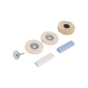 LUX Polier-Set, 6-teilig: Polierscheiben, Polierpasten und Aufnahmeschaft für Bohrmaschinen.