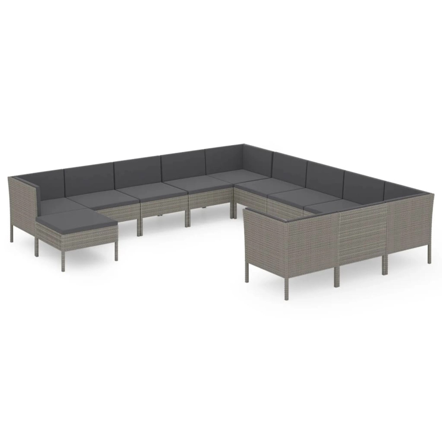 vidaXL 12-tlg Garten-Lounge-Set mit Auflagen Poly Rattan Grau Modell 9